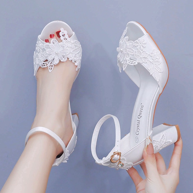 Ankle Strap Heels - Women White Silk High Heels Summer