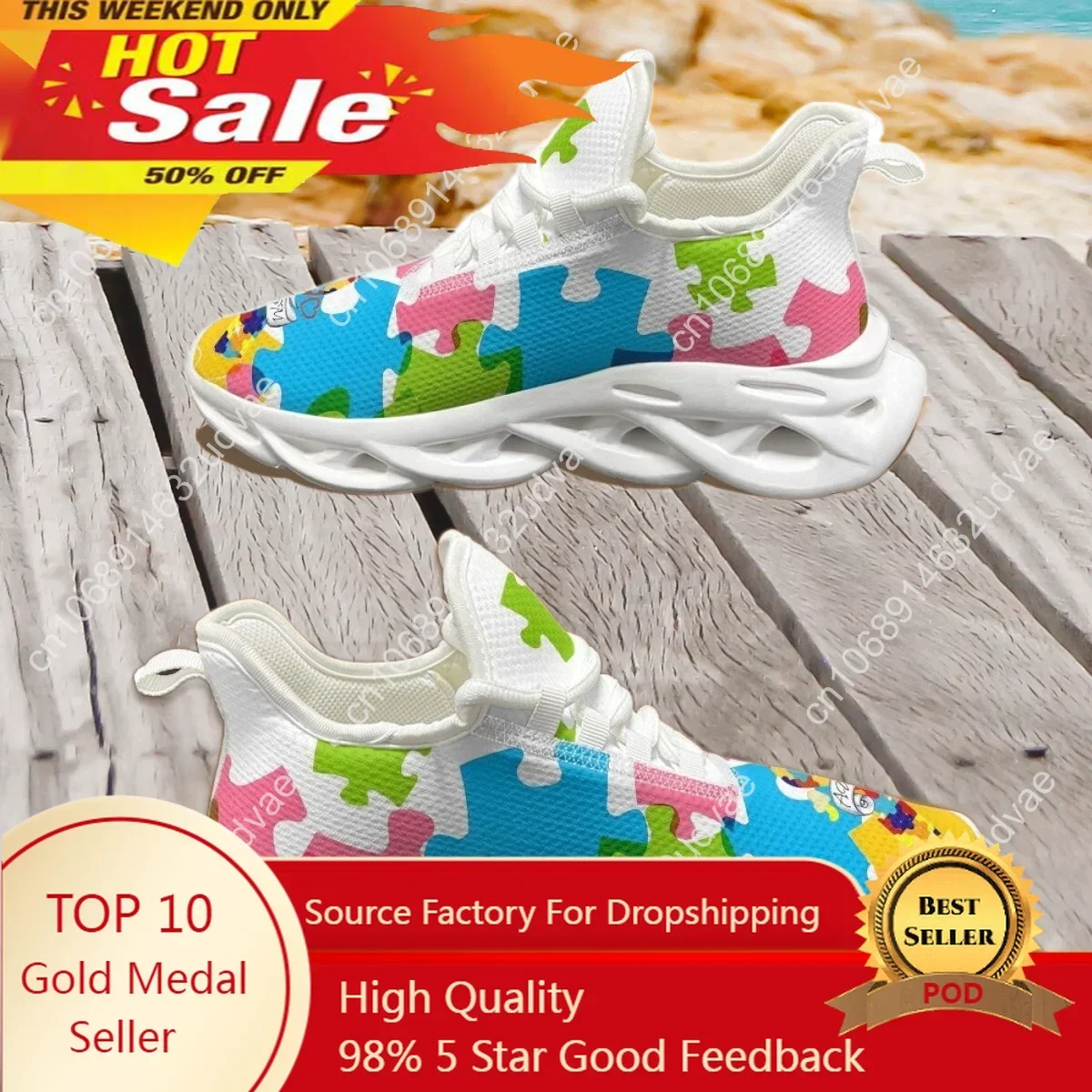 Women Shoes Running - Autism Awareness Sports Running Shoe Color