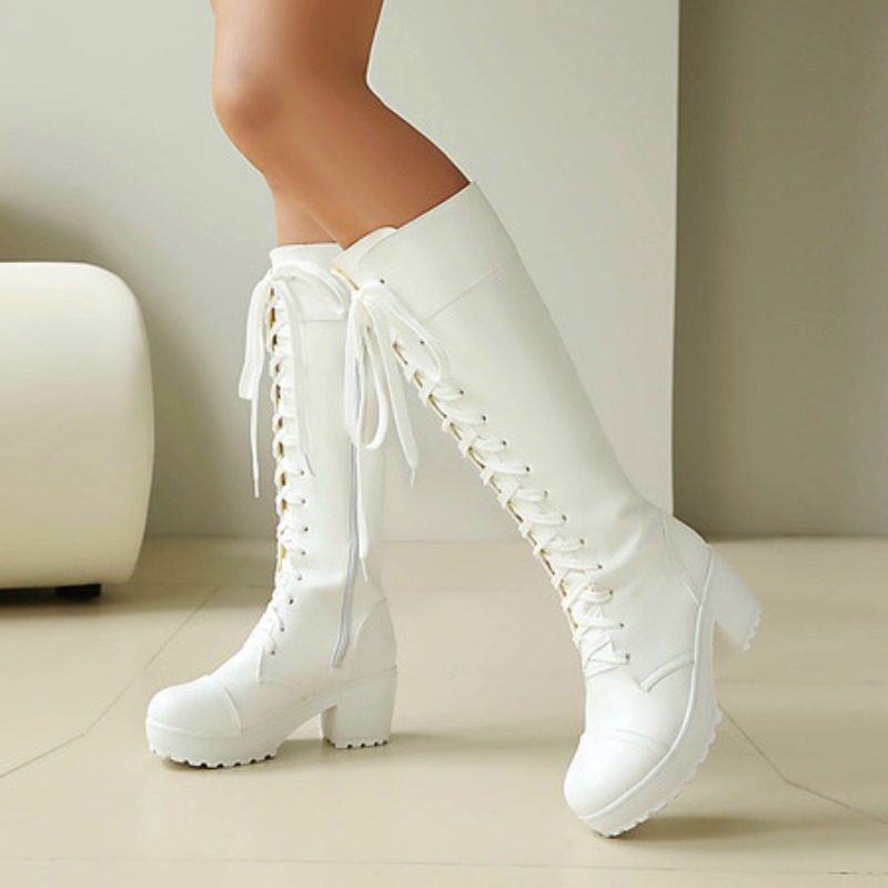 Knee High Boots Women - Womens Knee High Lace Up Combat