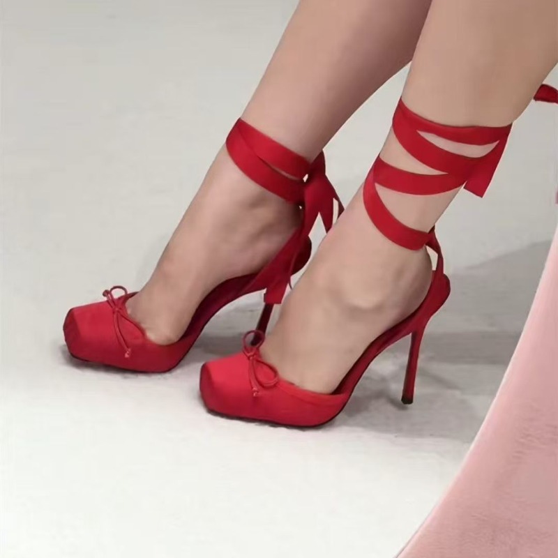 Red High-heeled Shoes, Women's - đánh giá và giá Ankle Strap Heels