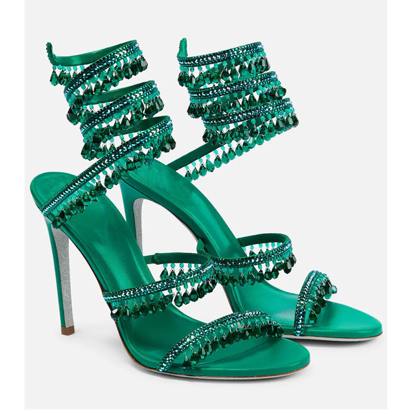 Sexy Green Crystal Fringe Stil - đánh giá và giá Ankle Strap Heels