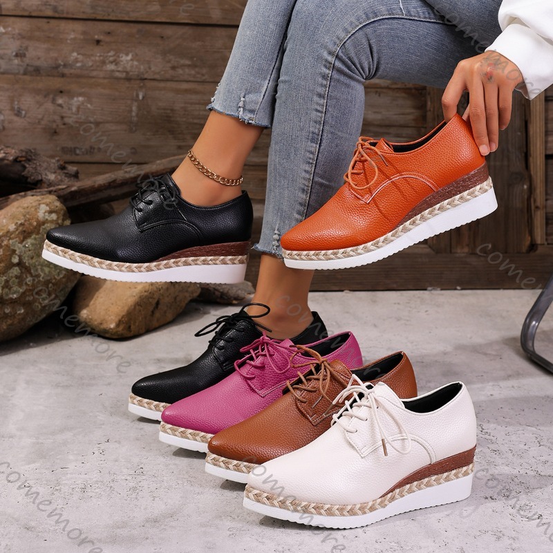 Leather Lace-Up Women's Wedge  - đánh giá và giá Espadrille Wedge Shoes