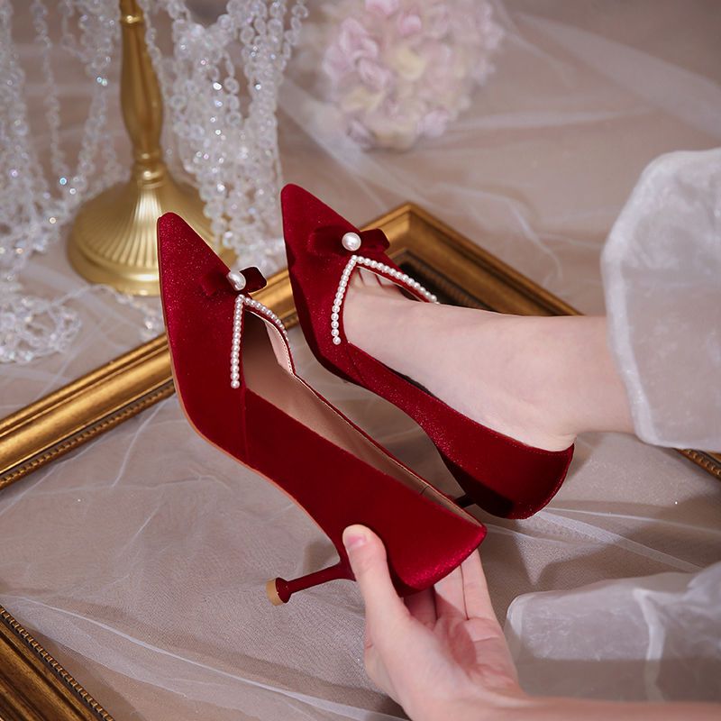 Red High Heel Pearl Ladies Pum - đánh giá và giá Women Shoes Quick Delivery