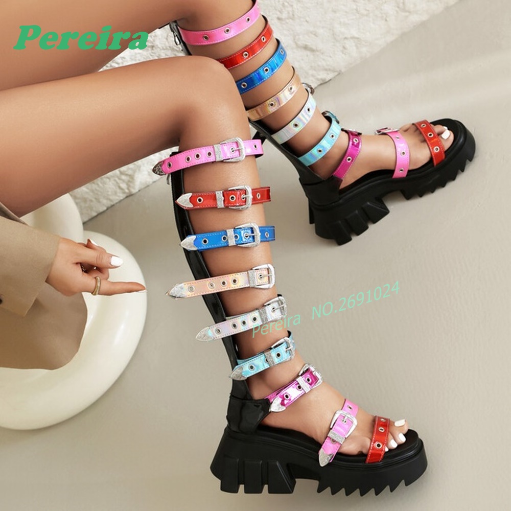 Colorful Multi Buckle Straps K - đánh giá và giá Knee High Boots Women