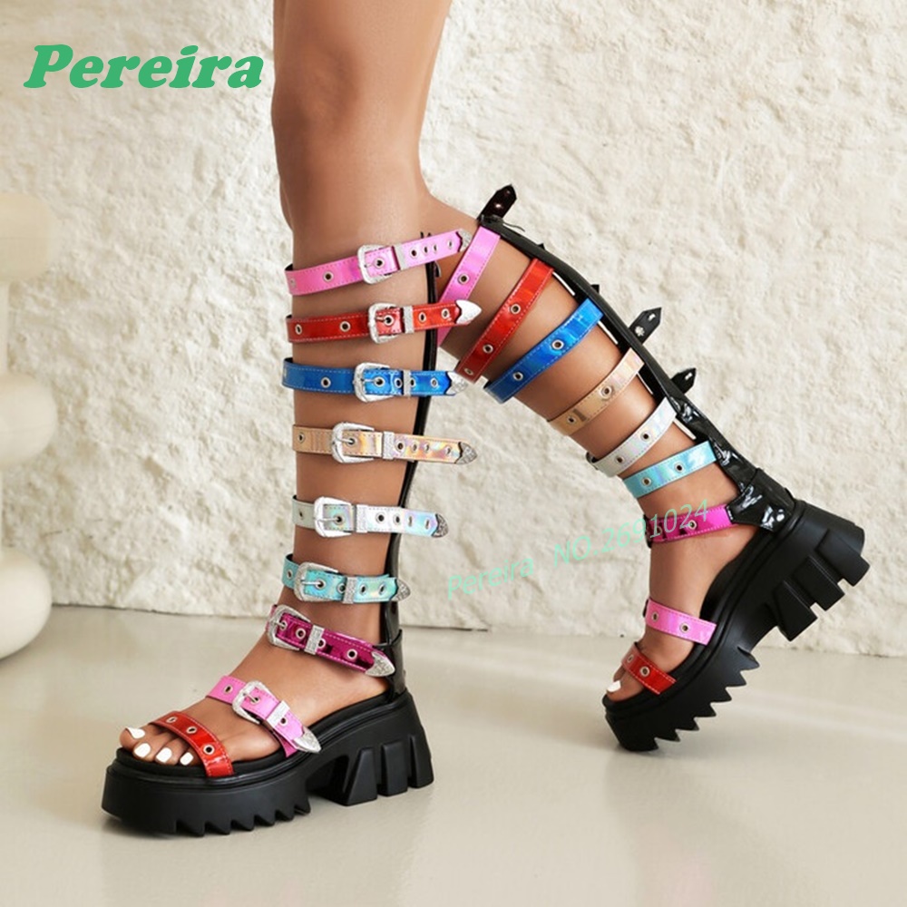 Colorful Multi Buckle Straps K - đánh giá và giá Knee High Boots Women