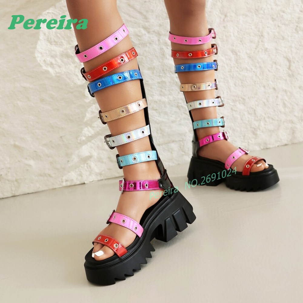 Colorful Multi Buckle Straps K - đánh giá và giá Knee High Boots Women