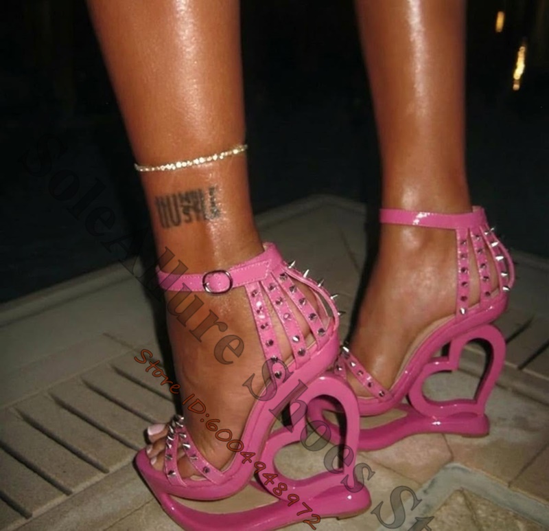 Hot Pink Spike Stud Caged Hear - đánh giá và giá Ankle Strap Heels