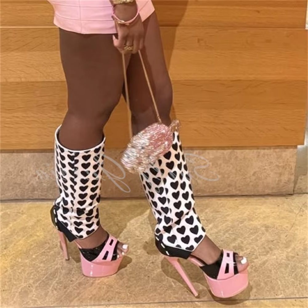 Girl Pink Heart Decor Knee Hig - đánh giá và giá Knee High Boots Women